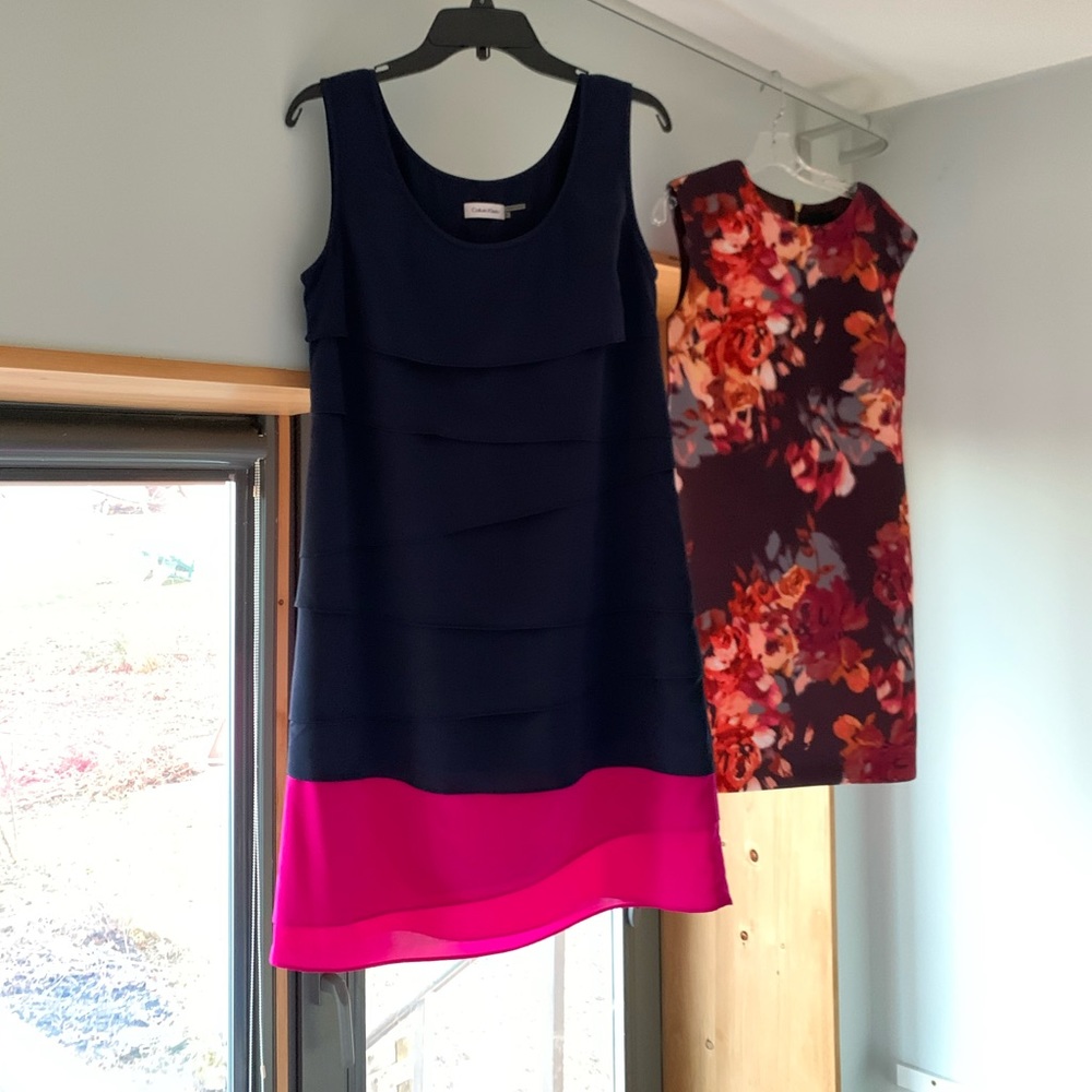 Sleeveless navy +hot pink short dress